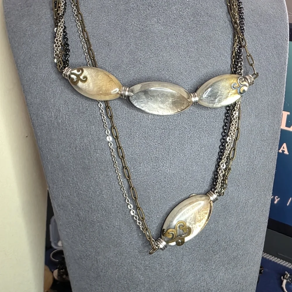 Brighton Long Station Necklace Multistrand Mixed Metal Heart Detail 772